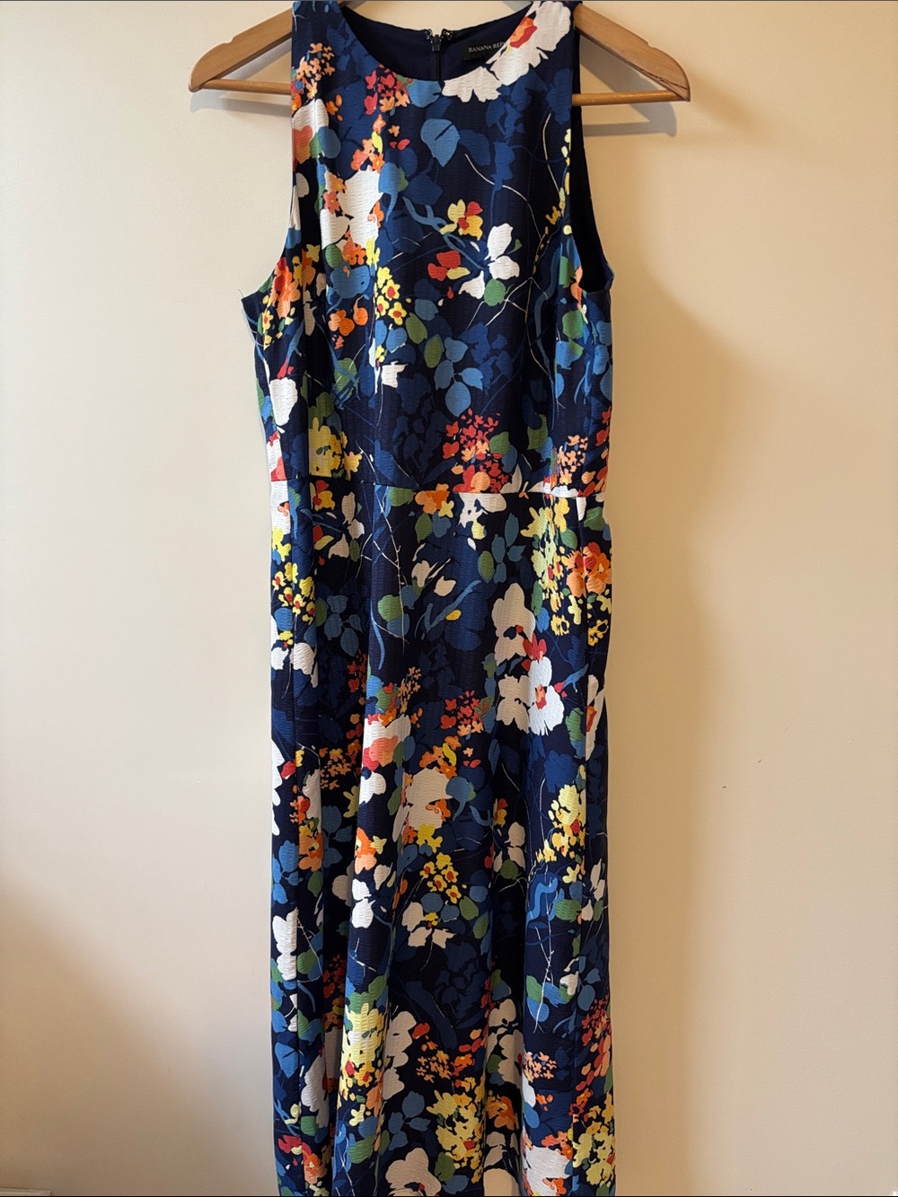 Banana Republic Navy Floral Sleeveless Midi Dress